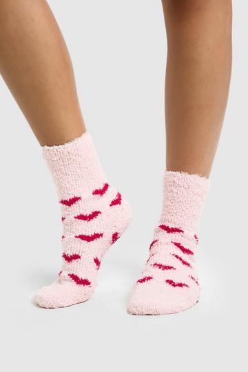 Pink Pink Heart Fluffy Socks