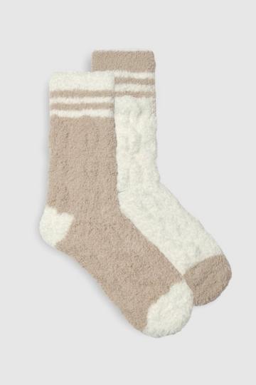 2 Pack Cable Knit Stripe Detail Slouchy Socks multi