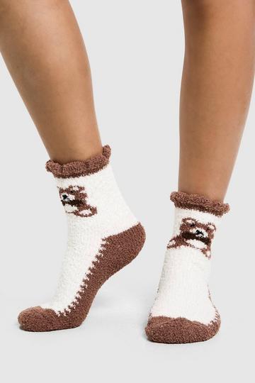 Bear Fluffy Socks brown