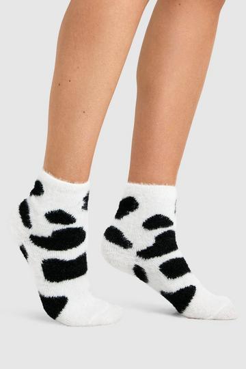 Cow Print Fluffy Socks black