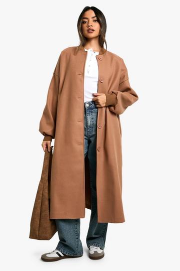 Wool Look Maxi Bomber Jacket camel