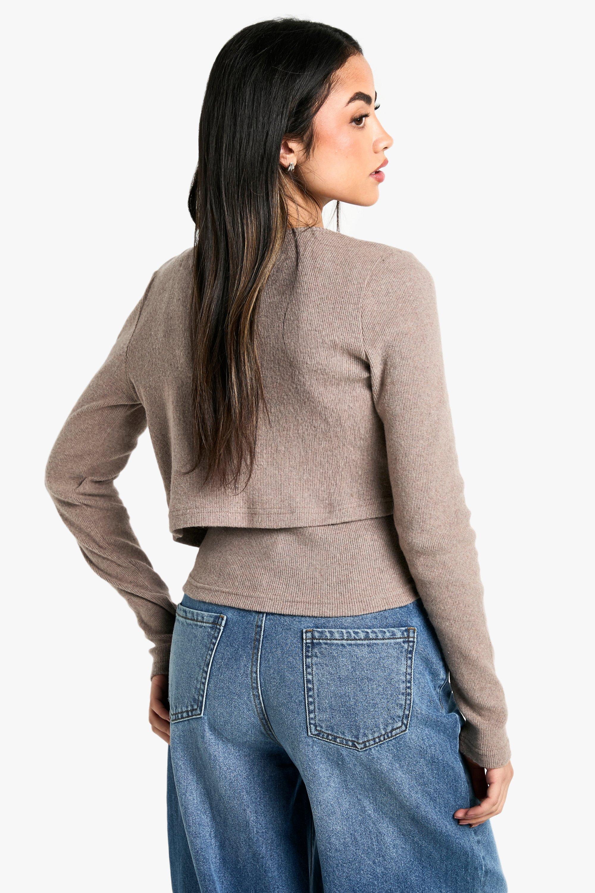 Brushed Rib Button Through Cardigan & Cami Top | boohoo USA