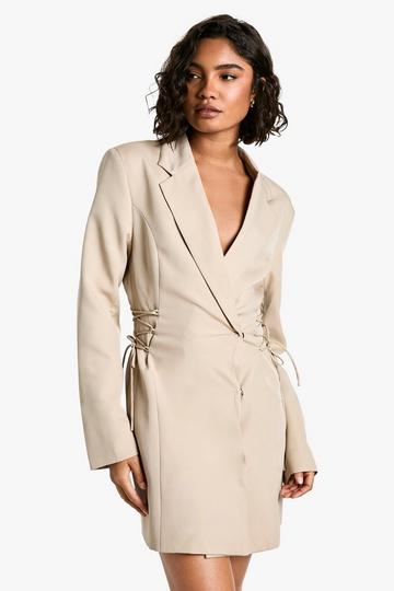 Tall Lace Up Side Blazer Dress taupe