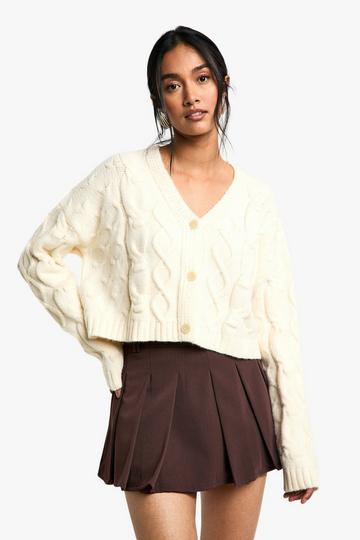 Cream White Premium Chunky Knit Cable Oversized Cardigan