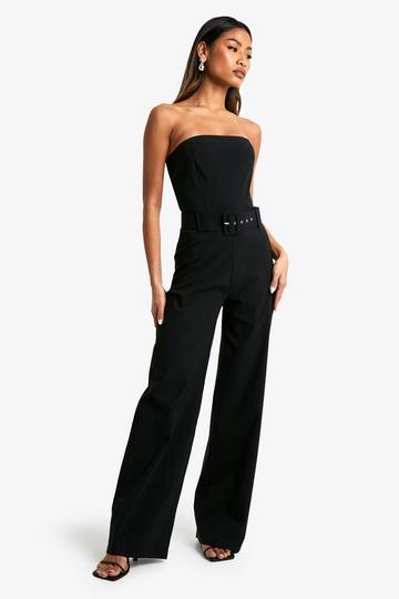 Belt Trim Bandeau Wide Leg Jumpsuit black