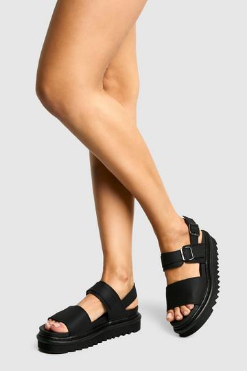 Chunky Buckle Detail Flatform Sandals black