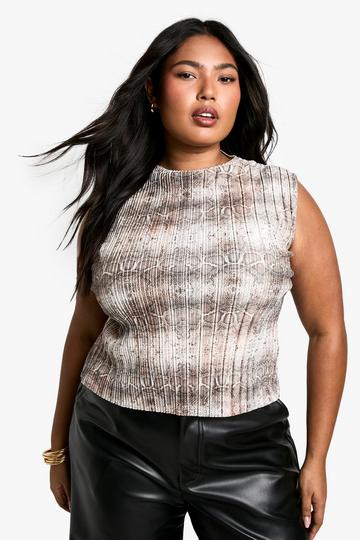 Plus High Neck Plisse Snake Top grey