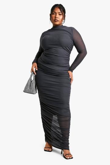 Plus Mesh Ruched Maxi Dress charcoal