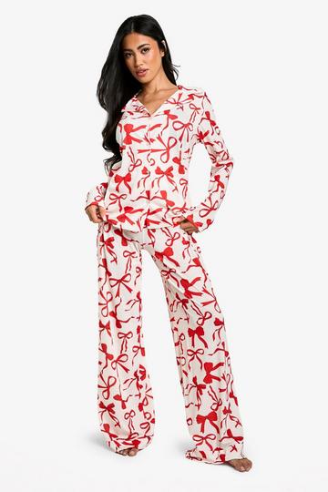 Red Valentines Bow Print Long Sleeve Shirt & Trouser PJ Set