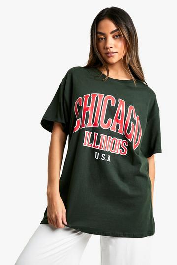 Green CHICAGO ILLINOS PRINTED OVERSIZED T-SHIRT