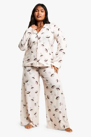 Cream White Plus Expresso Martini PJ Trouser Set