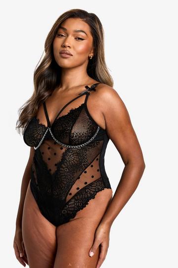 Plus Kanten Bodysuit Met Strik black