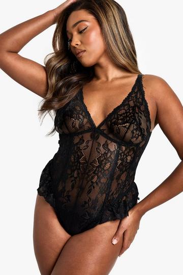 Plus Lace Ruffle Bodysuit black