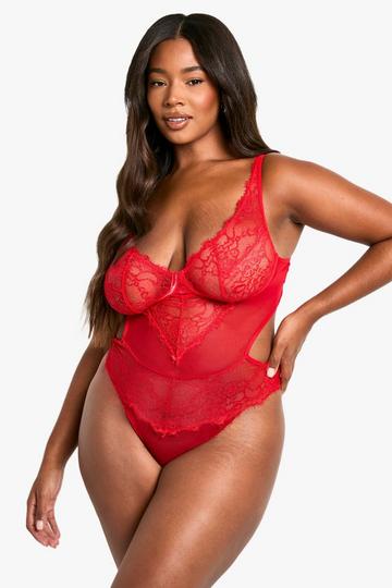 Red Plus Lace Plunge Body