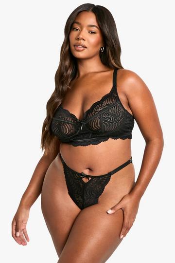 Plus Lace Bralet & High Waist Thong Set black