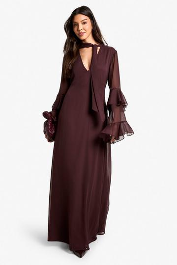 Plum Purple Flare Sleeve Chiffon Maxi Dress