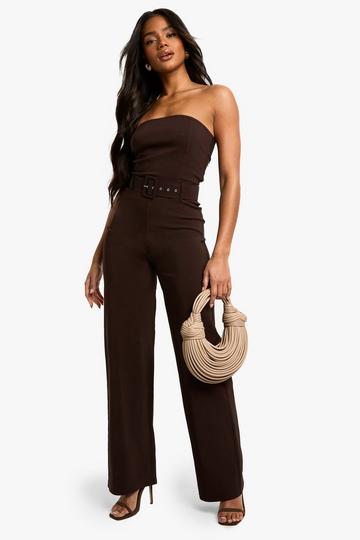 Belt Trim Bandeau Wide Leg Jumpsuit chocolate