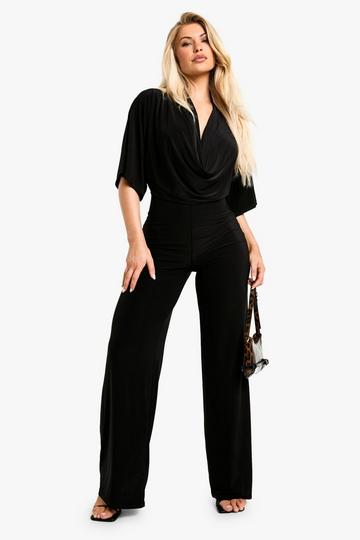 Strakke Jumpsuit Met Extreme Col En Vleermuismouwen black