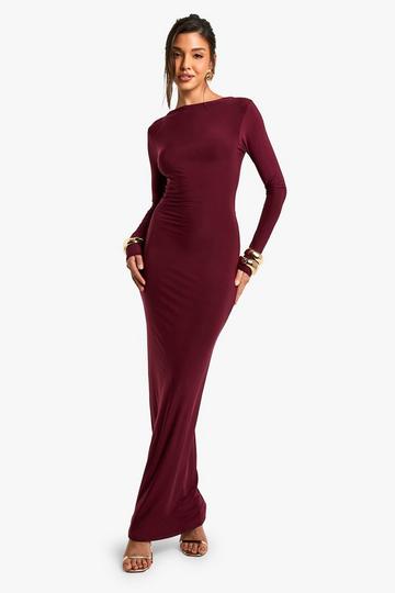 Burgundy Red Slinky Open Back Maxi Dress