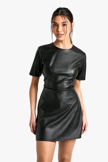 Faux Leather T-shirt Mini Dress black