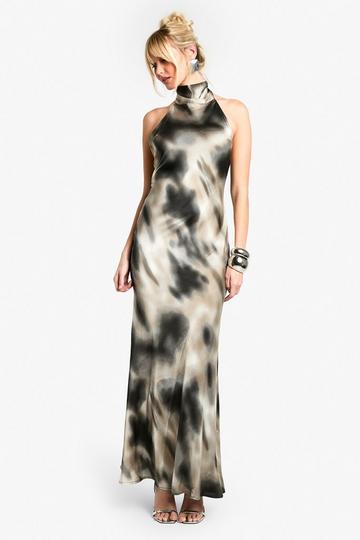 Blur Stripe Halterneck Maxi Dress brown