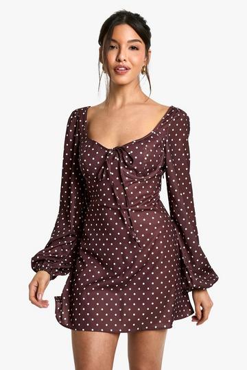 Brown Polka Dot Milkmaid Mini Dress