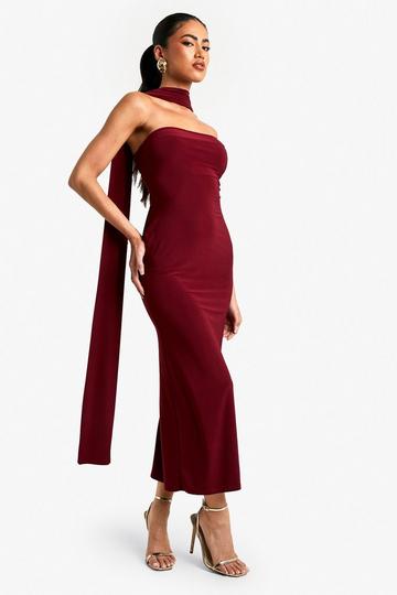 Strapless Midaxi Jurk Met Sjaal Detail burgundy