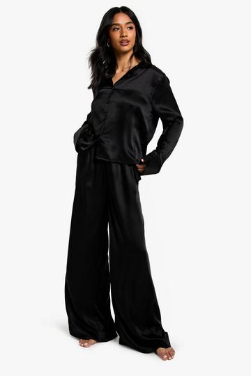 Petite Satin Pyjama Trouser Set black