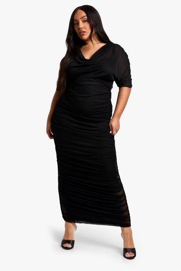 Plus Cowl Neck Ruched Midaxi Dress black