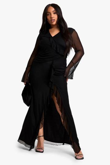 Plus Ruffle Wrap Detail Maxi Dress black