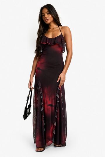 Fit & Flared Maxi Jurk Met Ruches En Halter Neck black