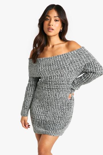 Petite Marl Boucle Knit Bardot Jumper Dress black