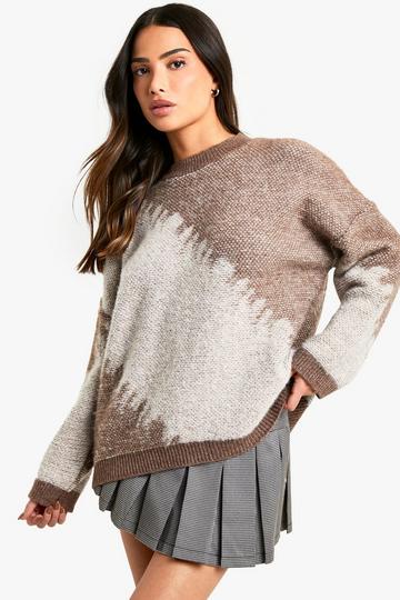 Petite Abstract Jacquard Knitted Jumper stone