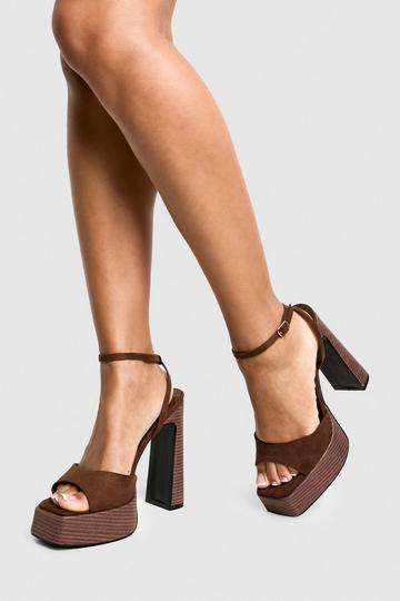 Chocolate Brown Faux Suede Platform Stacked Heels