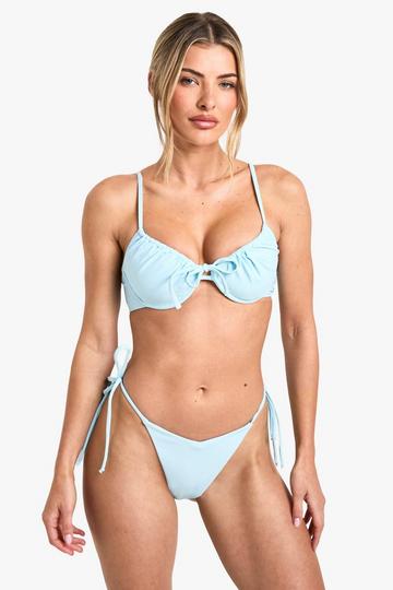 Blue Underwired Tie Front Bikini Top