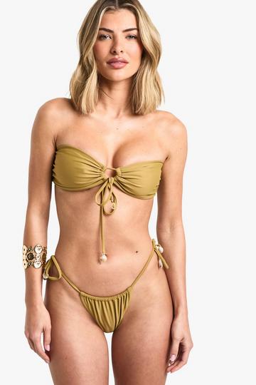 Shell Trim Knot Bandeau Bikini Top olive