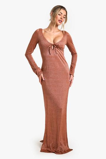 Premium Swim Glitter Long Sleeve Maxi Beach Dress rust