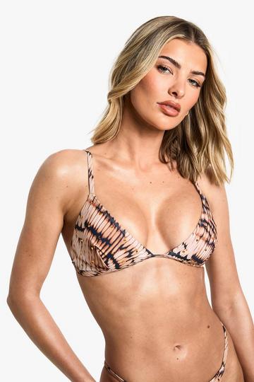 Premium Swim Tie Dye Hot Fix Triangle Bikini Top brown