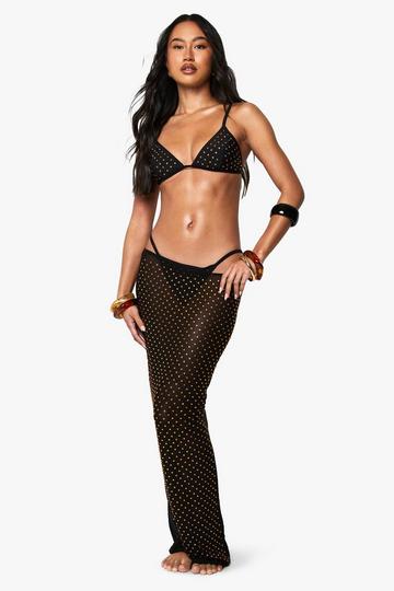 Premium Swim Hot Fix Diamante Beach Skirt black