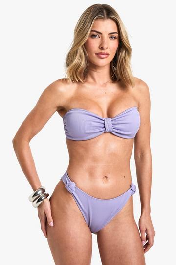 Lilac Purple Rib Knot Front Bandeau Bikini