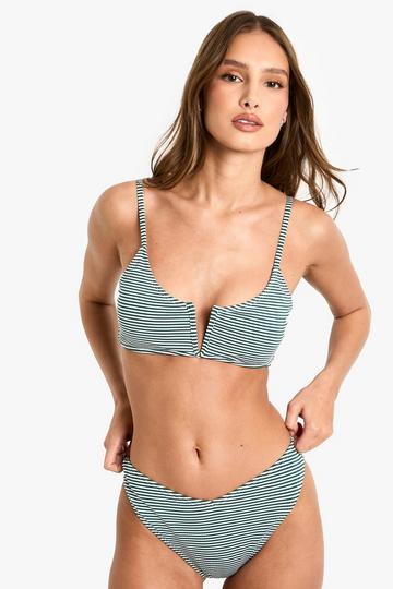 Gestreepte Seersucker Bikini Set Met V-Taille green