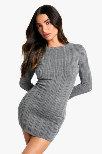 Petite Ribbed Flare Knitted Dress charcoal