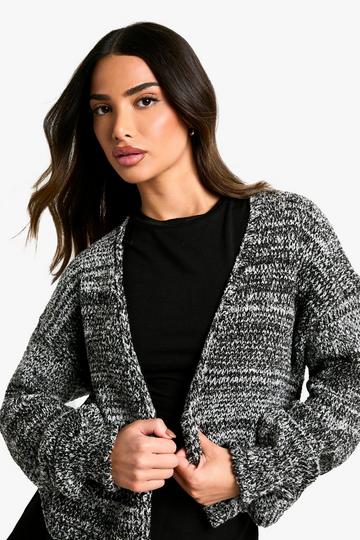 Black Petite Marl Boucle Knitted Cardigan