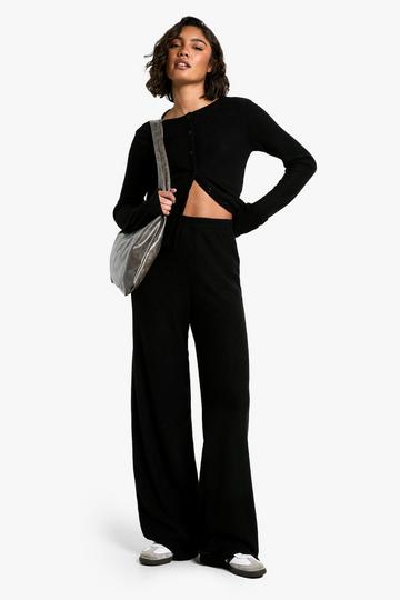 Tall Brushed Cardigan and Wide Leg Co-ord black