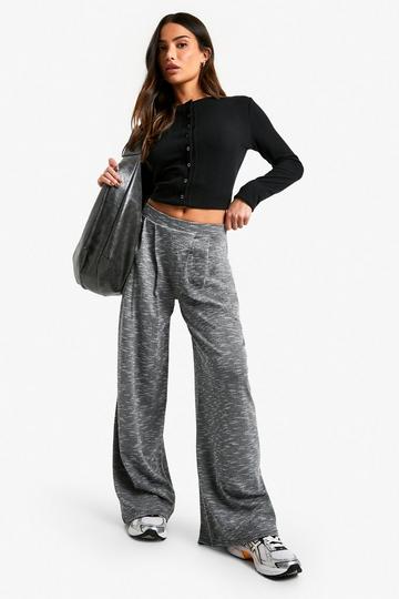 Petite Jersey Mergel Wide Leg Broek grey marl