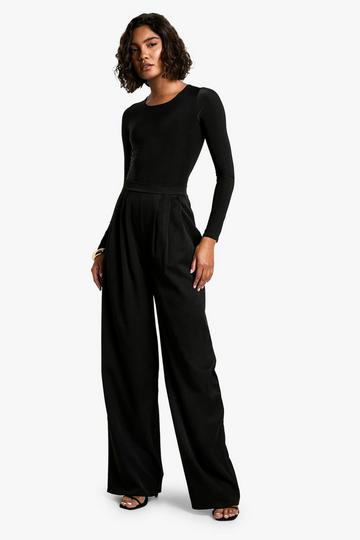 Tall Geplooide Wide Leg Broek black