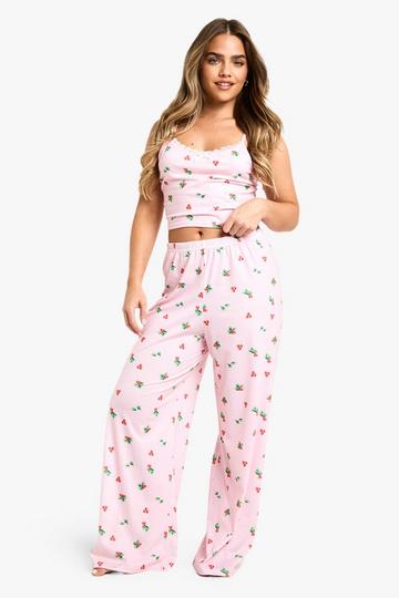 Petite Holly Print Hemdje En Broek Pyjama Set pink