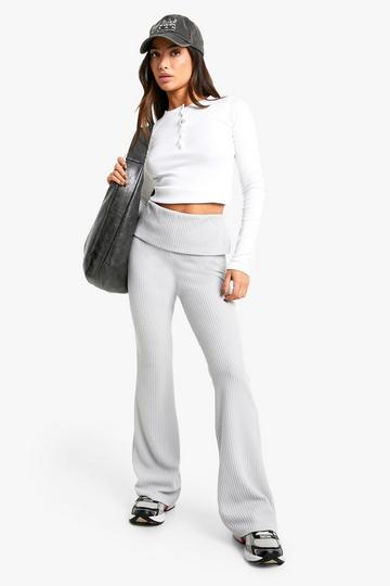 Petite Waffle Foldover Flare Pants grey