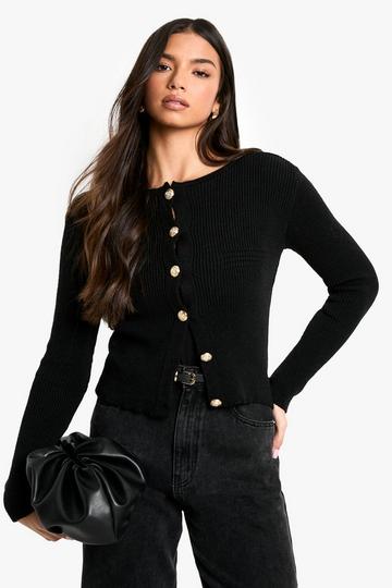 Button Detail Knitted Cardigan black