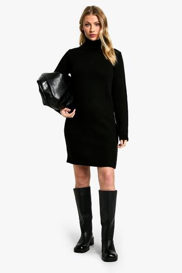 Maternity Knitted Roll Neck Dress black